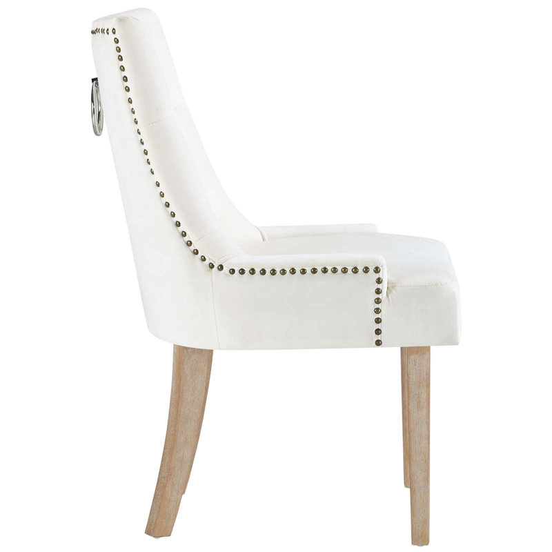 Ivory Velvet Upholstered Parsons Side Chair with Wood Legs
