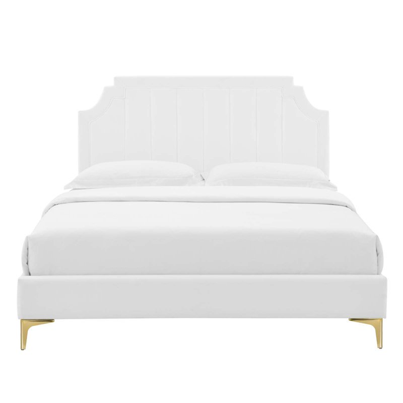 Sienna Performance Velvet Platform Bed, King, White