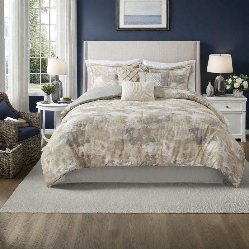 Ensemble de literie luxueux 7 pièces, mélange de coton de style moderne, idéal pour les chambres spacieuses