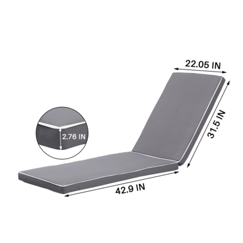 2PCS Grey With White Border Replacement Cushions For Outdoor Lounge Chair Patio Furniture Seat & Chaise, 2, Cotton