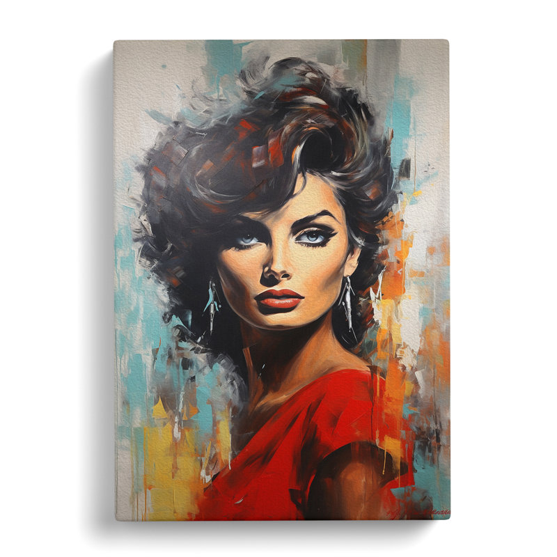 Sophia Loren Hard Edge Painting - Print, 50cm H x 35cm W x 3cm D