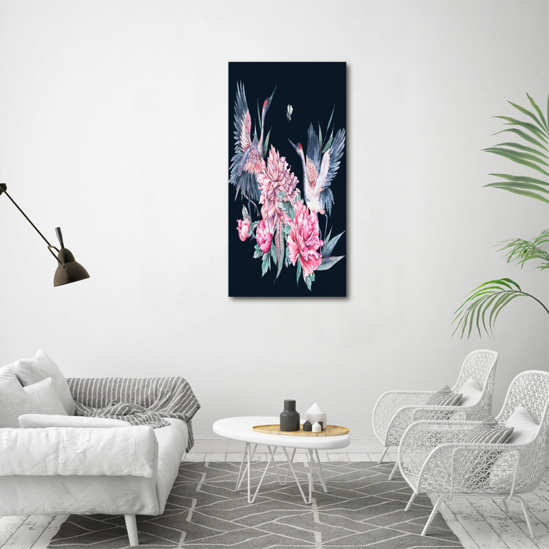 Cranes And Peonies - Wrapped Canvas Print