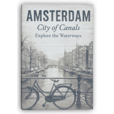 Amsterdam Canal Bicycle - Vintage Canvas Wall Art