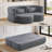 79" Folding Convertible Sofa Bed, Light Grey Teddy Velvet Floor Sleeper Couch with Storage Pockets & Throw Pillows, No Assembly