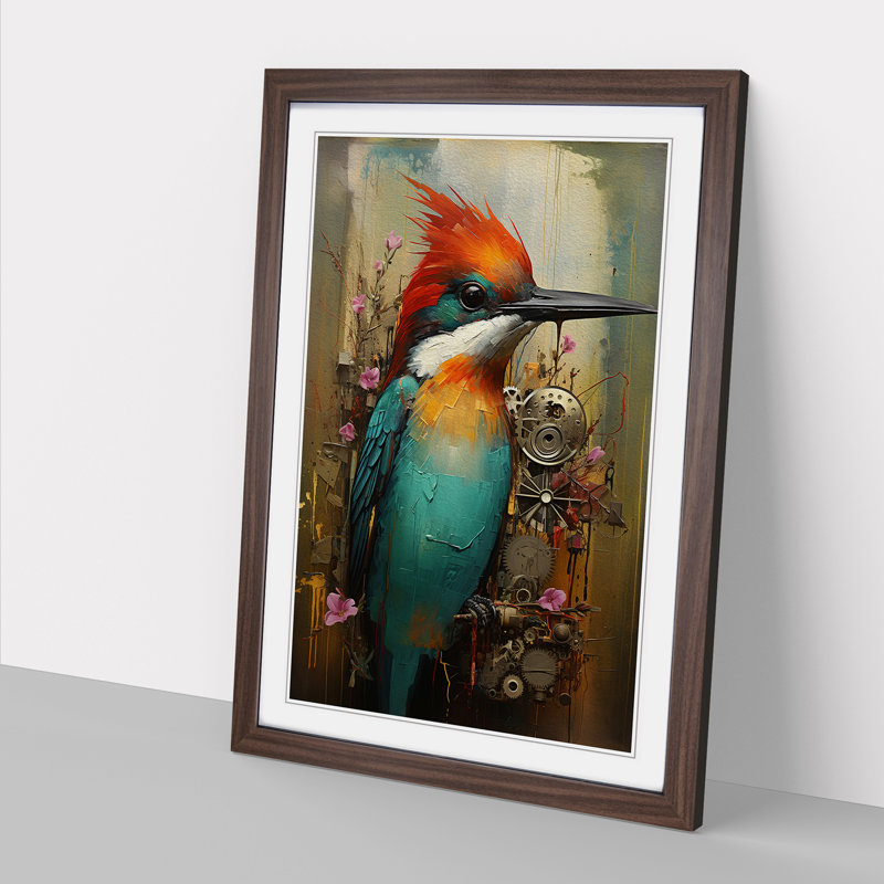 Hummingbird Painting - Framed Print, 46cm H x 34cm W x 2cm D, Walnut Framed