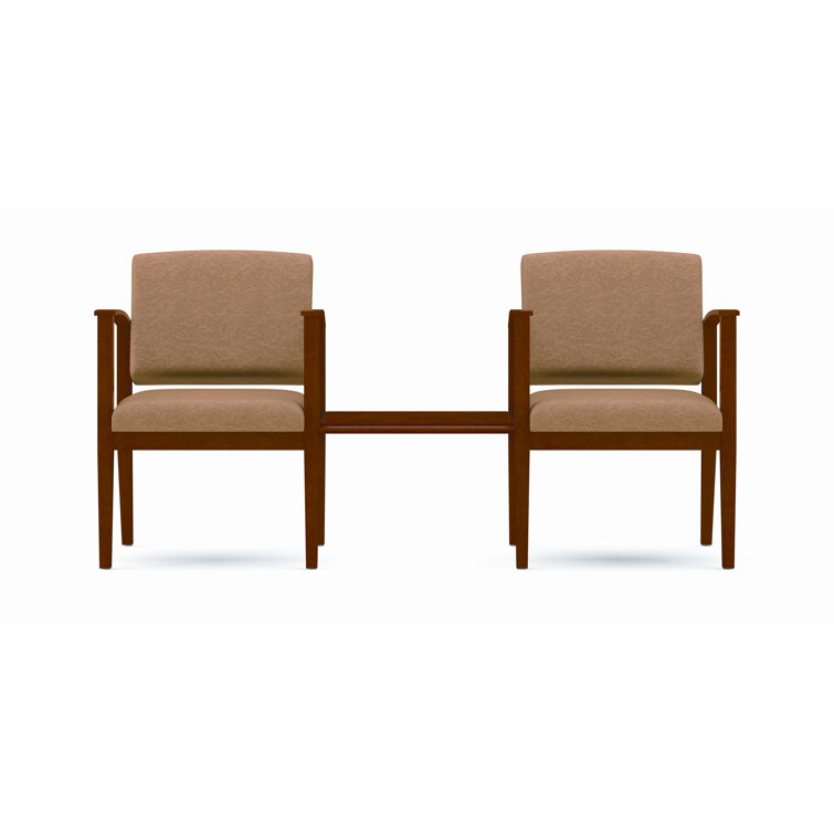 Amherst Wood Waiting Reception 2 Seat Tandem Wood Frame with Center Table