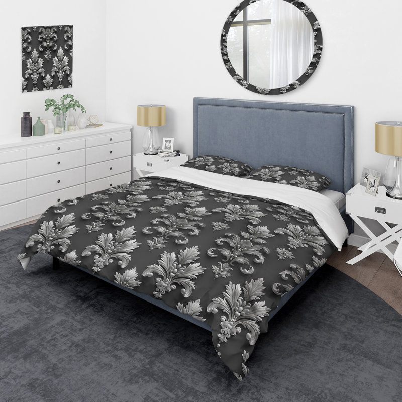 Ensemble de housse de couette gris et blanc Glam Damask II - Glam, Housse de couette très grand + 2 taies décorativ