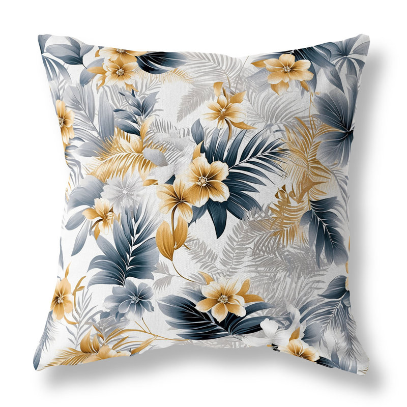 Oreiller réversible intérieur / extérieur Enchanted Tropics, H 26 po x l 26 po, Bleu / argent / or floral