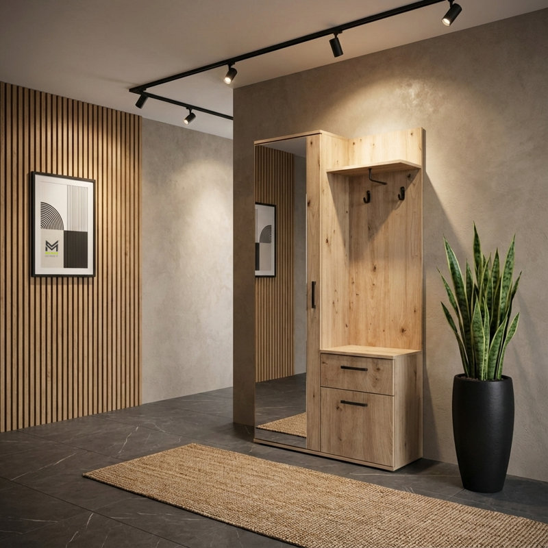 Hall Tree 97cm Wide with Shoe Storage, Oak