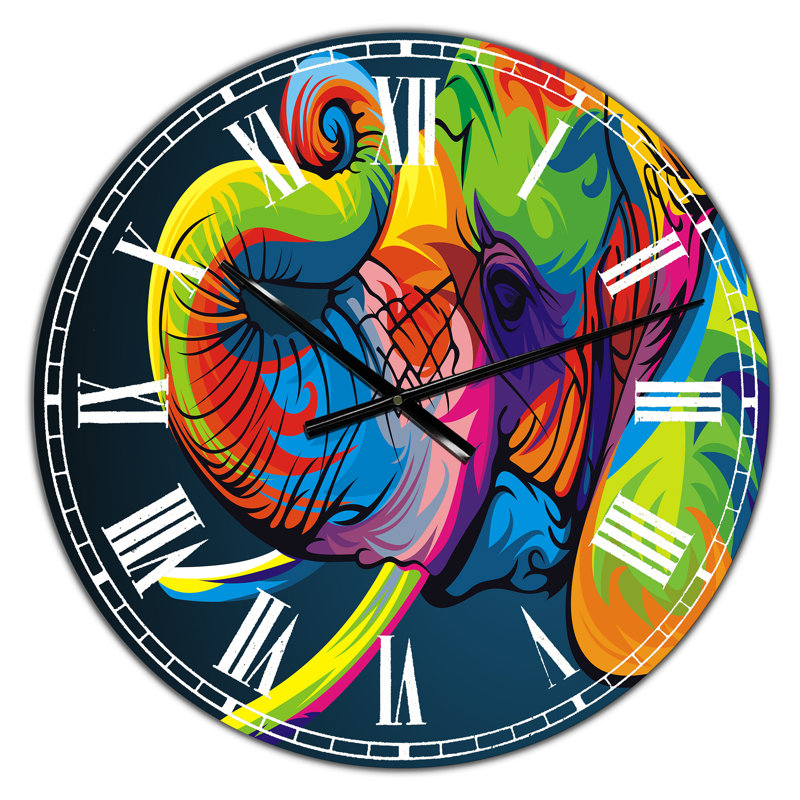 Horloge murale moderne The Happy Rainbow Elephant, Petit