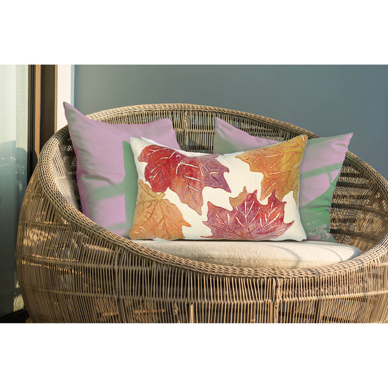 Visions IV Lumbar Rectangular Indoor / Outdoor Pillow, Cream/Red/Orange