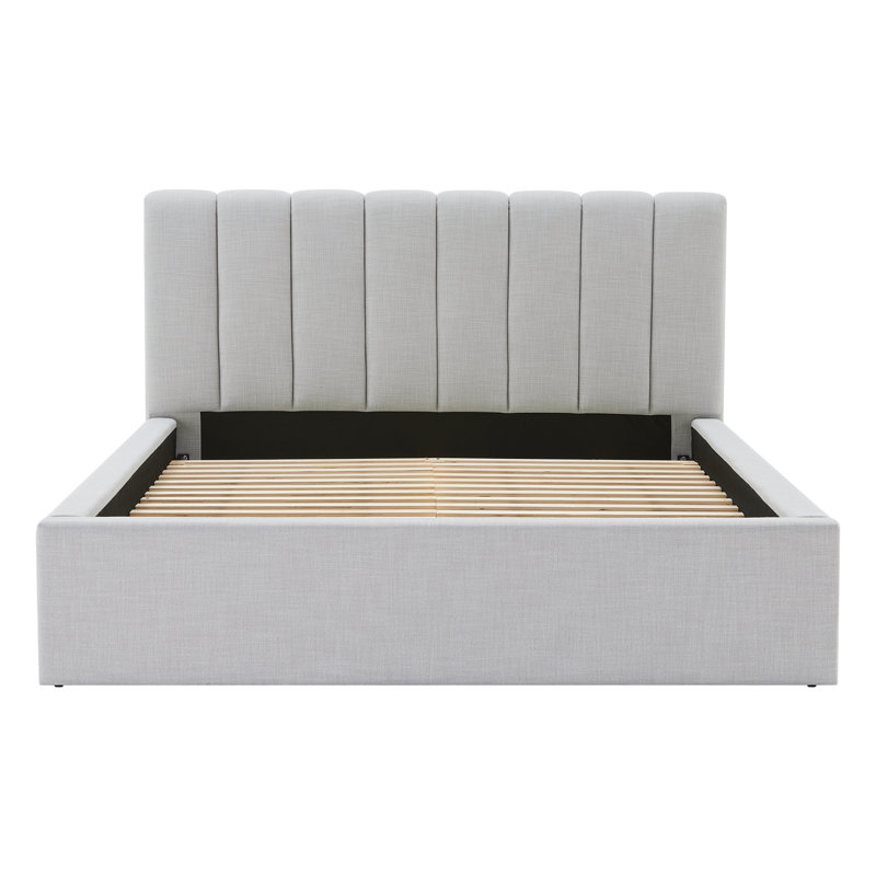 Delmar Upholstered Platform Bed, Queen, Effie Gray Performance Linen