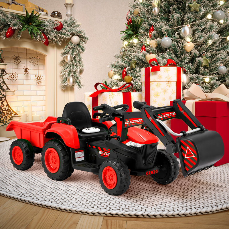Erommy Red 12V Ride-On Excavator with Trailer and Remote Control