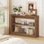 Console de 43 po en bois à bord arrondi, table de canapé à 3 niveaux avec tablettes de rangement ouvertes, table d'entrée moderne pour le salon, le couloir, le vestibule-127917263