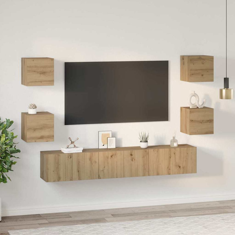 TV Cabinet Set 7 Pcs Engineered Wood, 30cm H x 60cm L x 30cm W, Artisan Oak