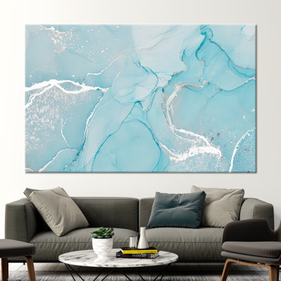 Œuvre d'art à l'encre argent marbrée argentée - affiche moderne scintillante pour décoration murale contemporaine