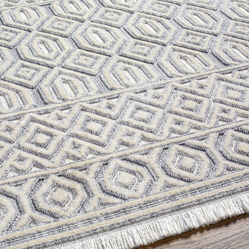 Angadresma Geometric Machine Woven Polyester Area Rug in Gray/Ivory, Rectangle 9'2" x 12'