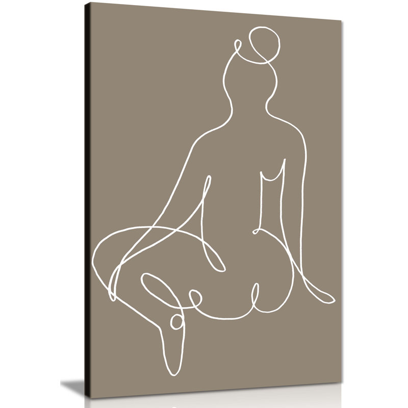 White Line Art Woman Illustration - Wrapped Canvas Print, 61cm H x 41cm W