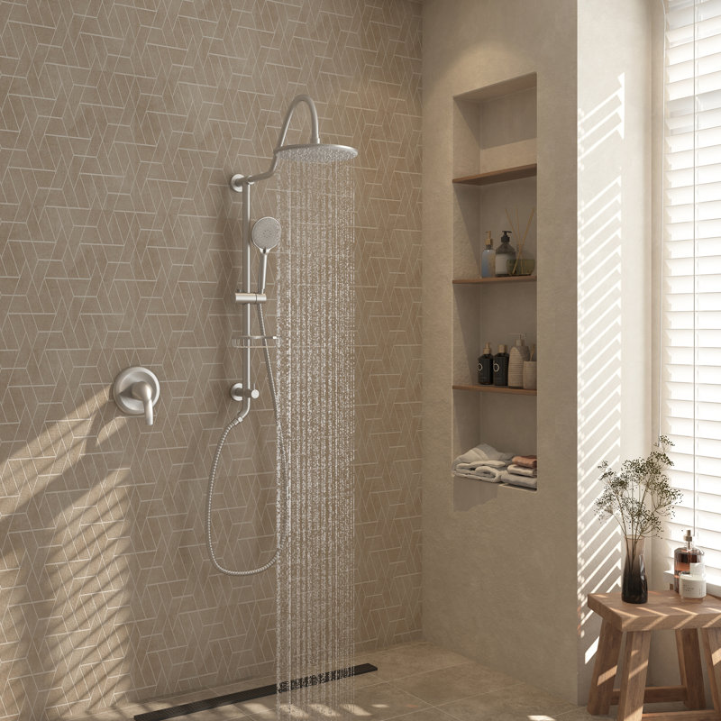 Brushed Nickel Dual Head Wall Mounted Rain Shower System