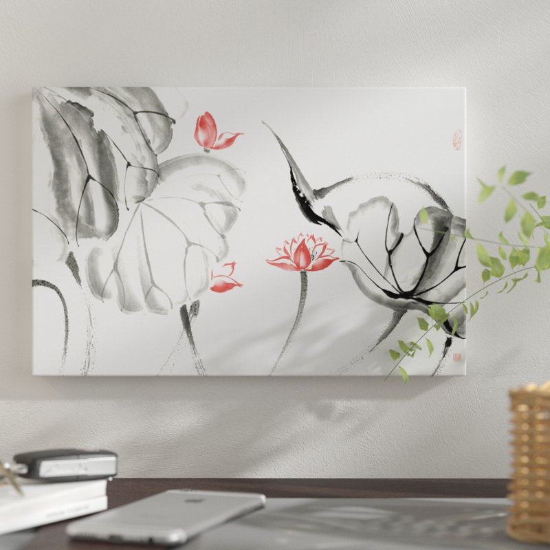 «Lotus Study With Coral III», reproduction sur toile, H 8 po x l 12 po x P 0,75 po