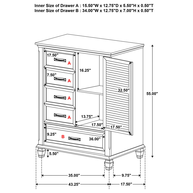 Commode 5 tiroirs Ranbir, Brun