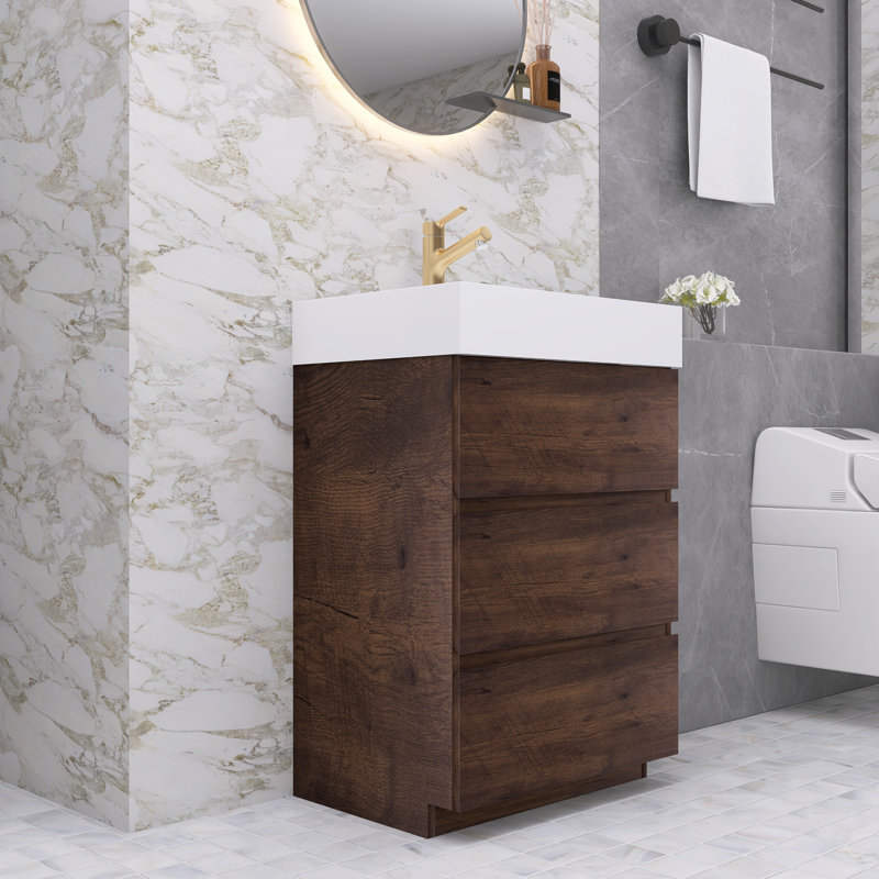 Ensemble de meuble-lavabo simple 24 po Natina, Blanc, Noyer