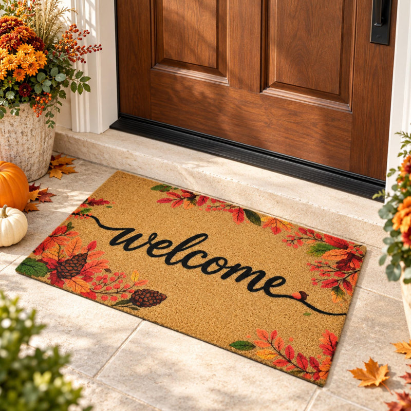 Tapis de porte de bienvenue à motif de feuilles d'automne avec dos antidérapant
