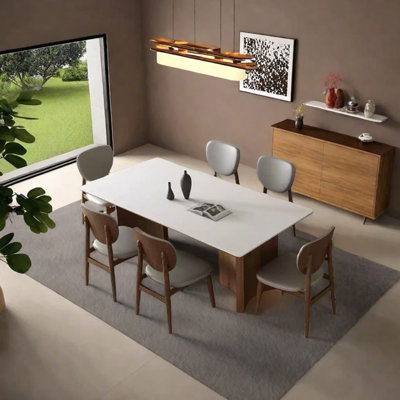 Simple ash wood sintered stone dining table set