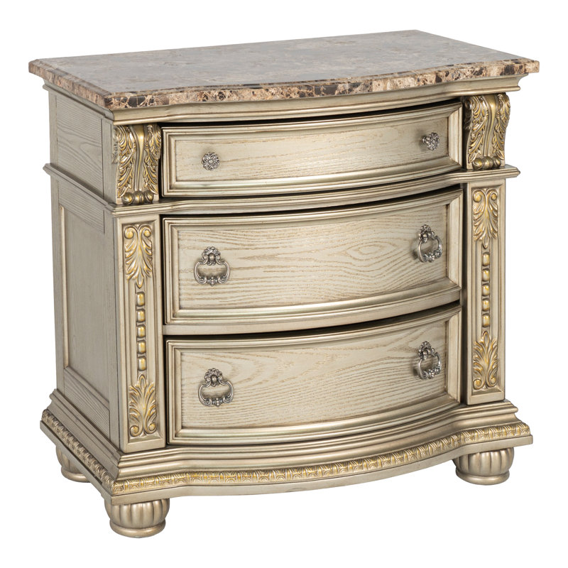Abshire 3-Drawer Nightstand, Gold