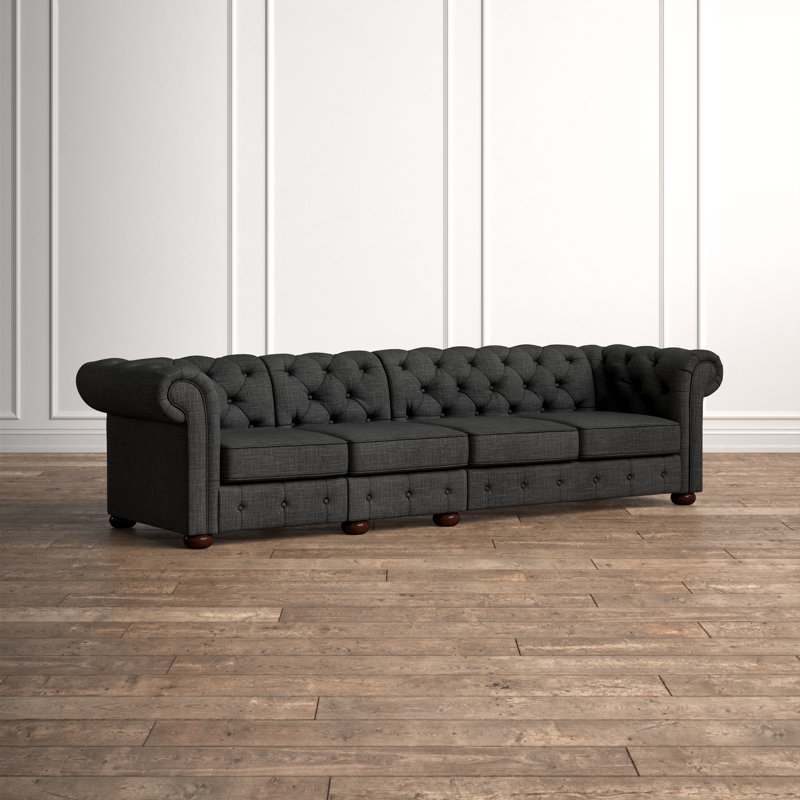 Huskins 117.6'' Upholstered Sofa, Heathered Dark Gray Linen