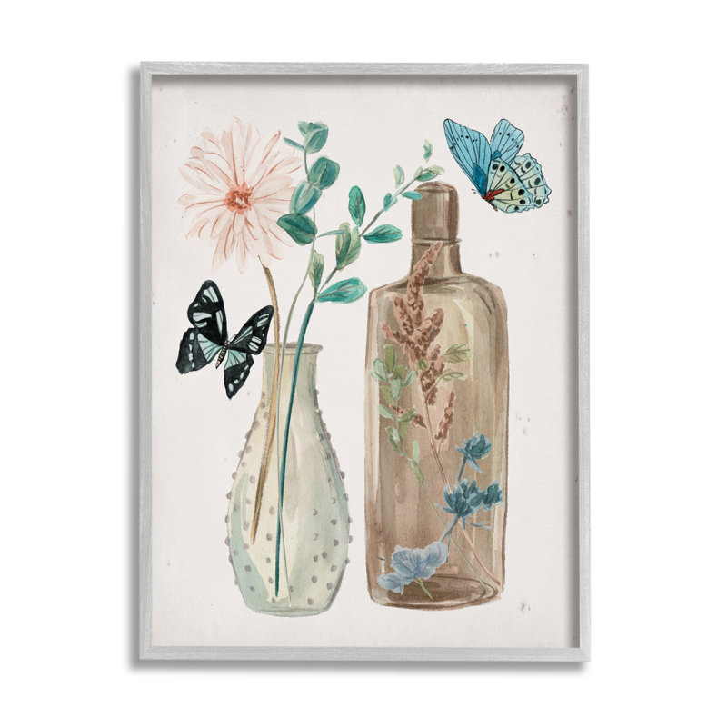 Papillons en fleurs dans des pots floraux, Plaque murale, H 19 po x l 13 po