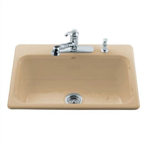 Bakersfield Self Rimming Kitchen Sink in Mexican Sand with Four Hole Faucet Drilling, Mexican Sand