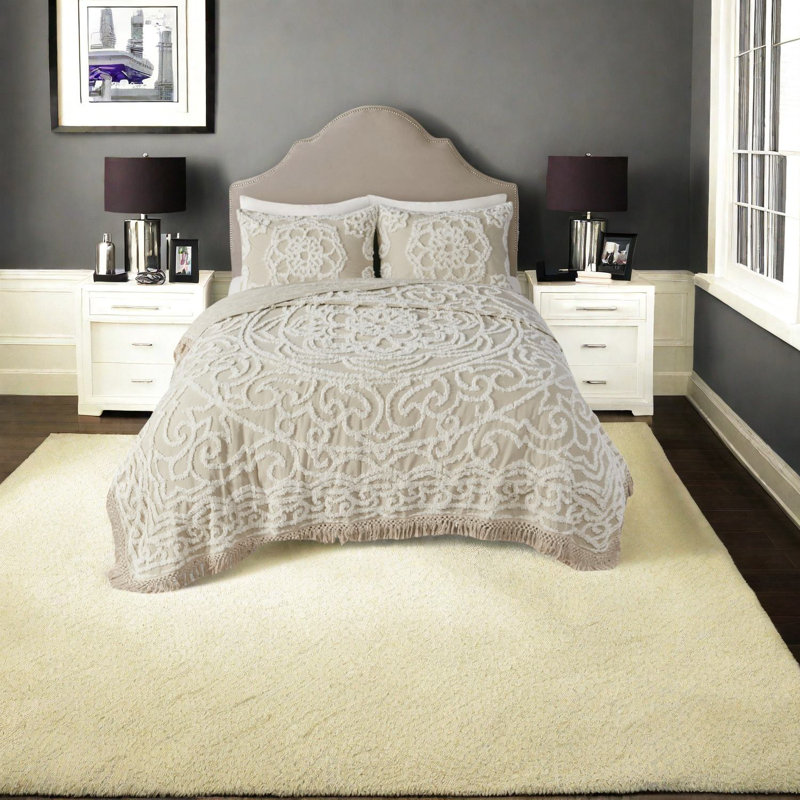 Ensemble de literie en chenille de coton doux, motif à médaillon touffeté, style bohème pour toutes les saisons