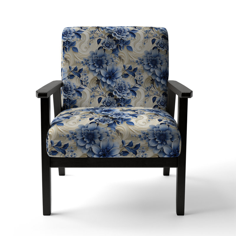 Chaise d'appoint florale Cobalt, Motif victorien de tourbillons bleu de cobalt roma