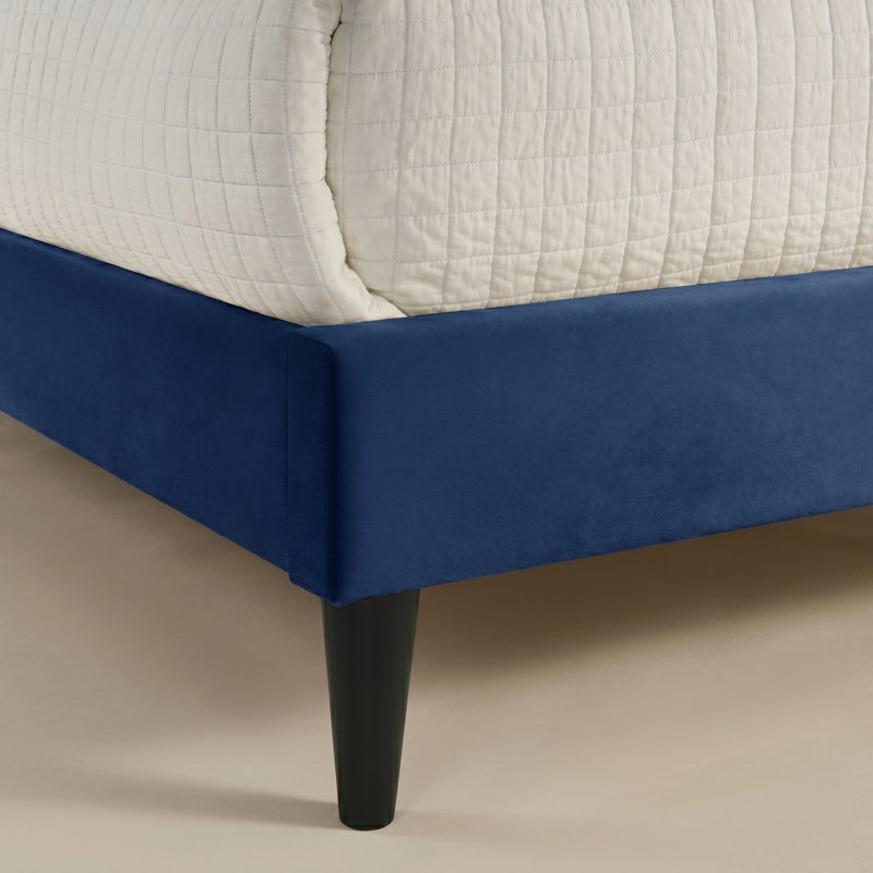 Grand lit tapissier contemporain avec tête de lit courbée Jolande, Grand lit, Bleu