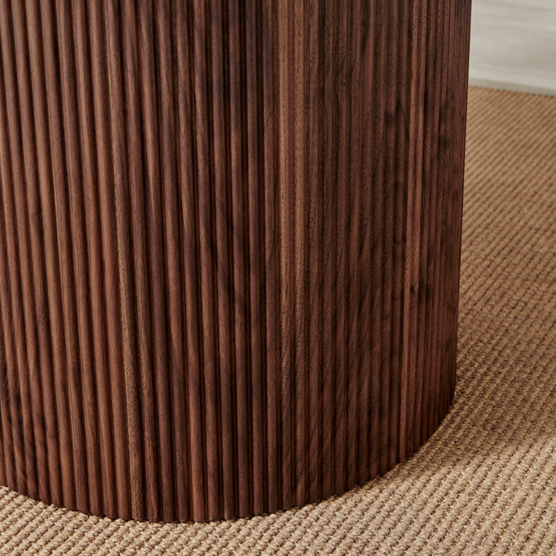 Tamorion Round Dining Table, Cream Top/Walnut Base