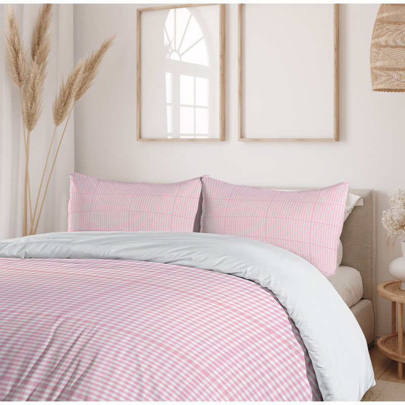 King Size Pale Pink and White Gingham Duvet Cover Set