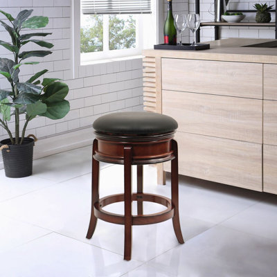 Avelina Swivel Upholstered Faux Leather Counter Stool with Solid Wood Frame