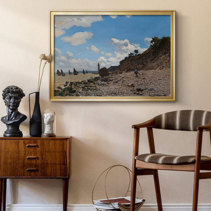 La Pointe de la Hève à marée basse - Claude Monet, toile tendue avec châssis - 1865, 22,5 x 30,5, Toile avec cadre, Or