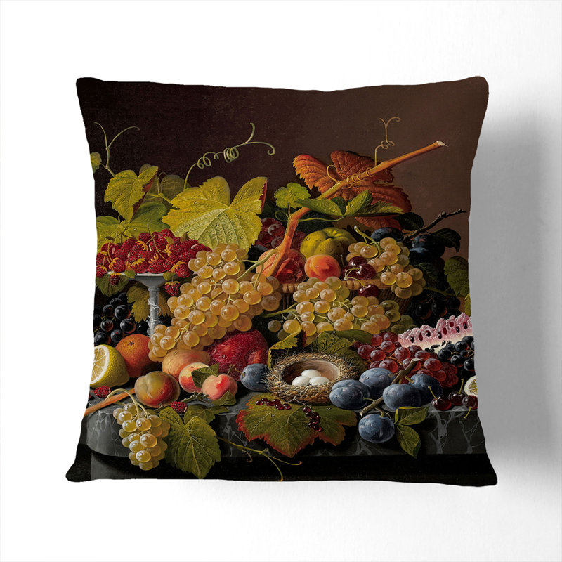 Still Life With Flowers And Fruit Vol.8 Square Throw Cushion, 40cm H x 40cm W x 15cm D, White