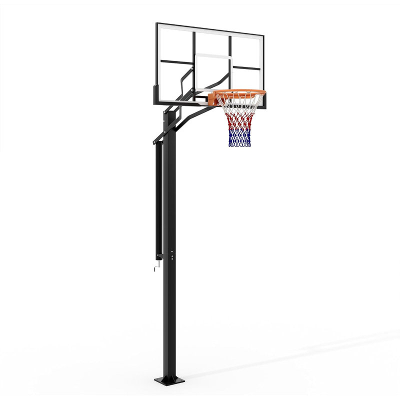 Panier de basketball encastré - panneau arrière en PC de 55 po, hauteur réglable de 7,5 à 10 pi, mât carré robuste avec rebord standard de 18 po