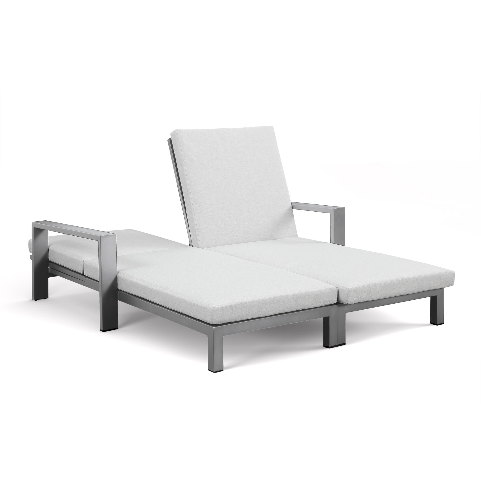 Hoyt Outdoor Metal Double Chaise Lounge, Silver Gray, Light Gray