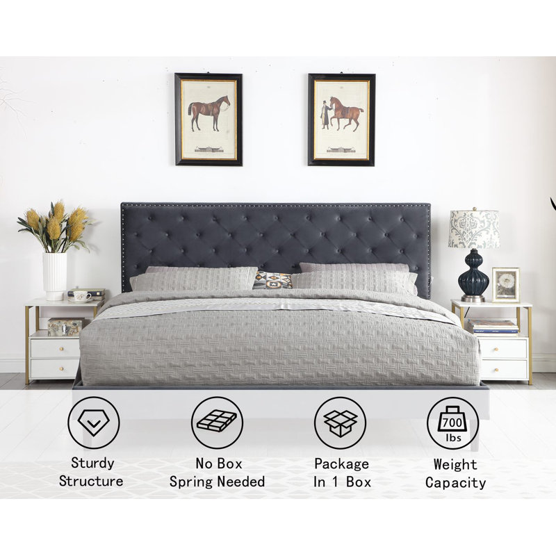 Avrah Upholstered Wingback Bed, Gray, King