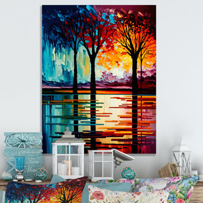 Colorful Trees At Sunset By The Riverside II - Landscape Forest Print