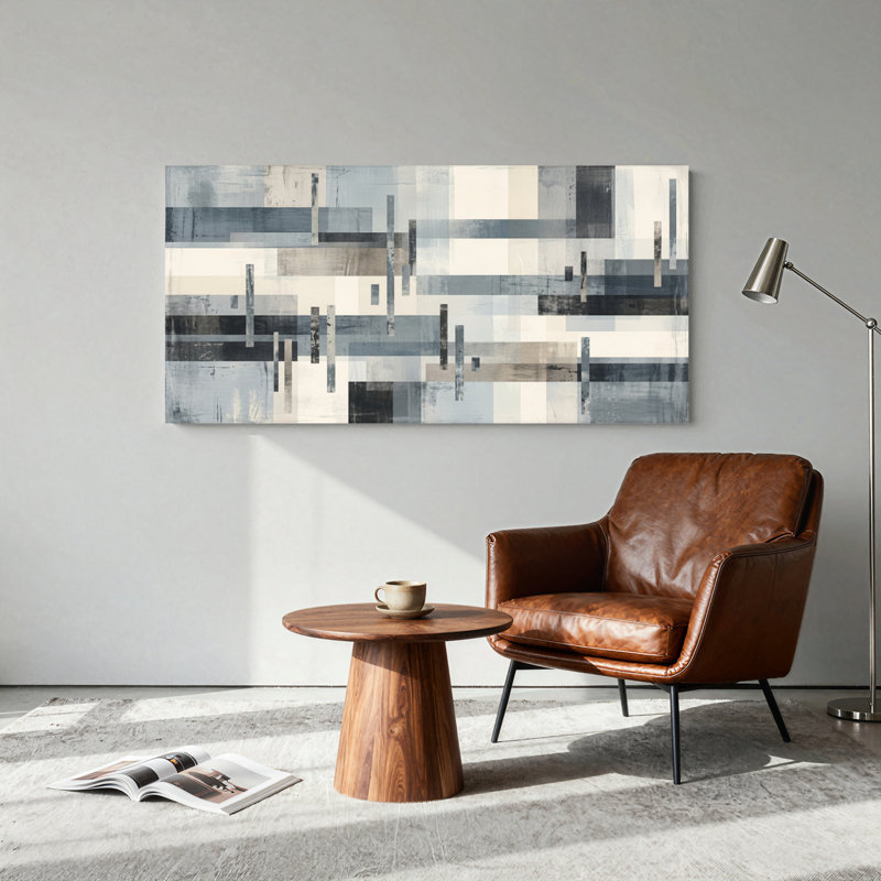 Ensemble de 1 tableau abstrait géométrique sur toile, 32“W x 16”H, Wrapped Canvas