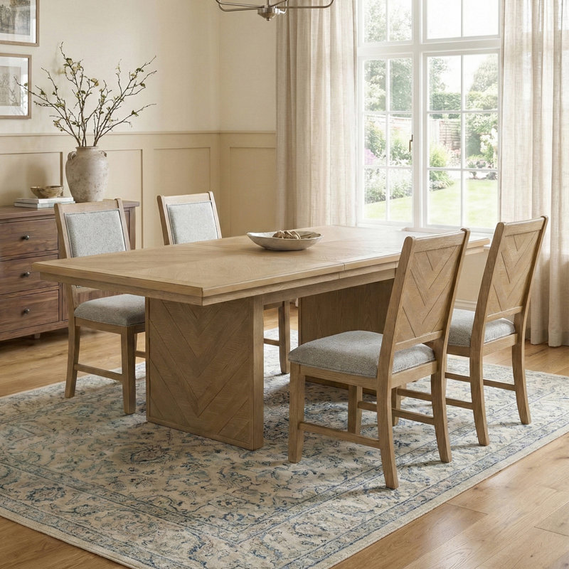 Ensemble de table de salle à manger extensible 5 pièces Gamino, 5 pièces: table, 4 chaises, Natural