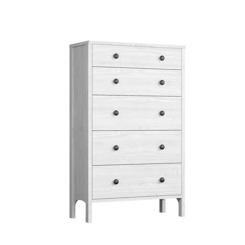 Shaker Style, 5 Drawer Tall Dresser, White Woodgrain