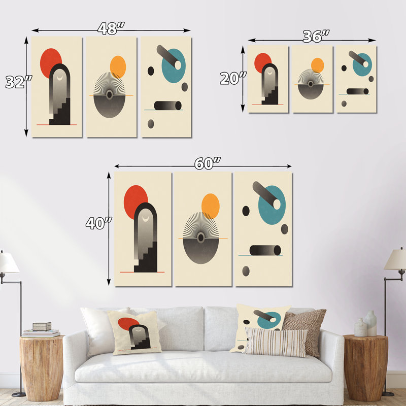 Minimaliste japonais géométrique rétro Designs II - ensemble d'art moderne Mid-Century de 3 pièces, H 28 po x l 36 po