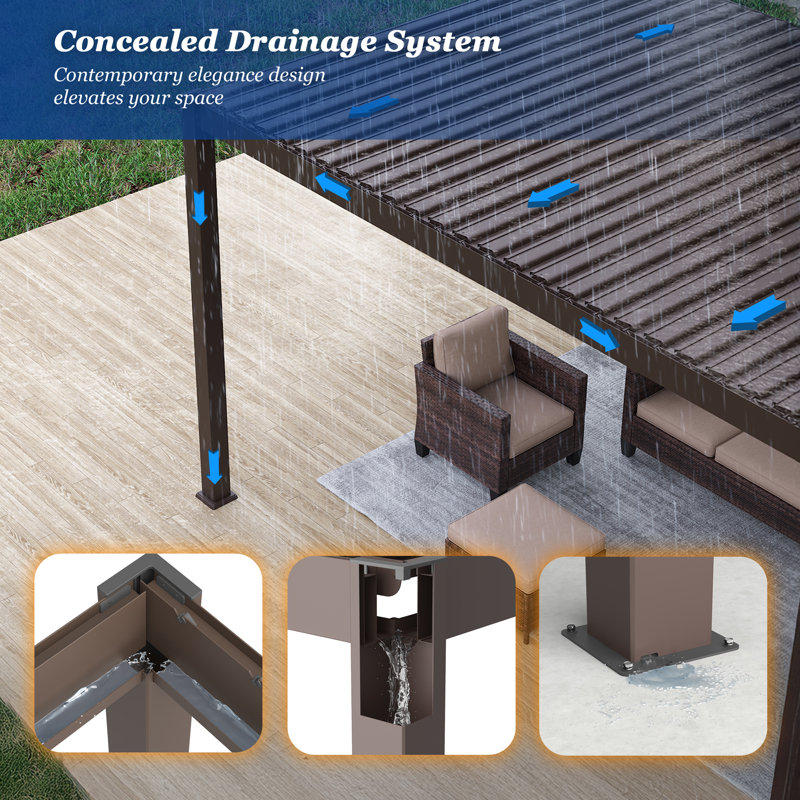 Patio Pergola Aluminum Metal Frame Freestanding Pergola with Louvered Roof for Outdoor, 10' x 10', Charcoal Gray