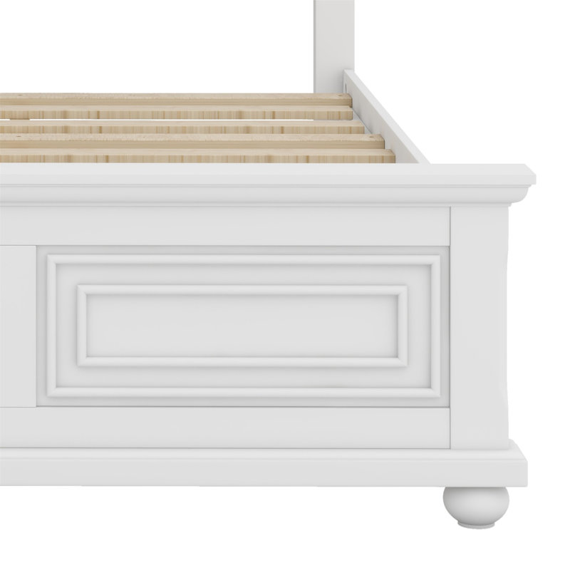 Lit en bois de style champêtre rétro, Blanc, Grand
